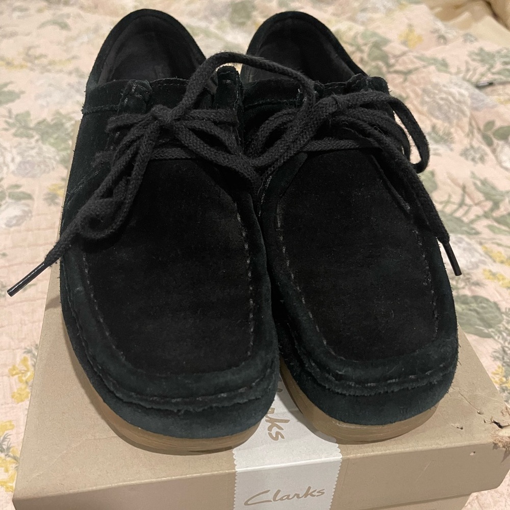 Clarks black suede wallabees